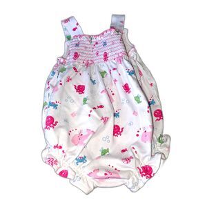 Kissy Kissy Baby Girl Sea Life Smocked Bubble Romper 3-6 Months Pima Cotton Pink